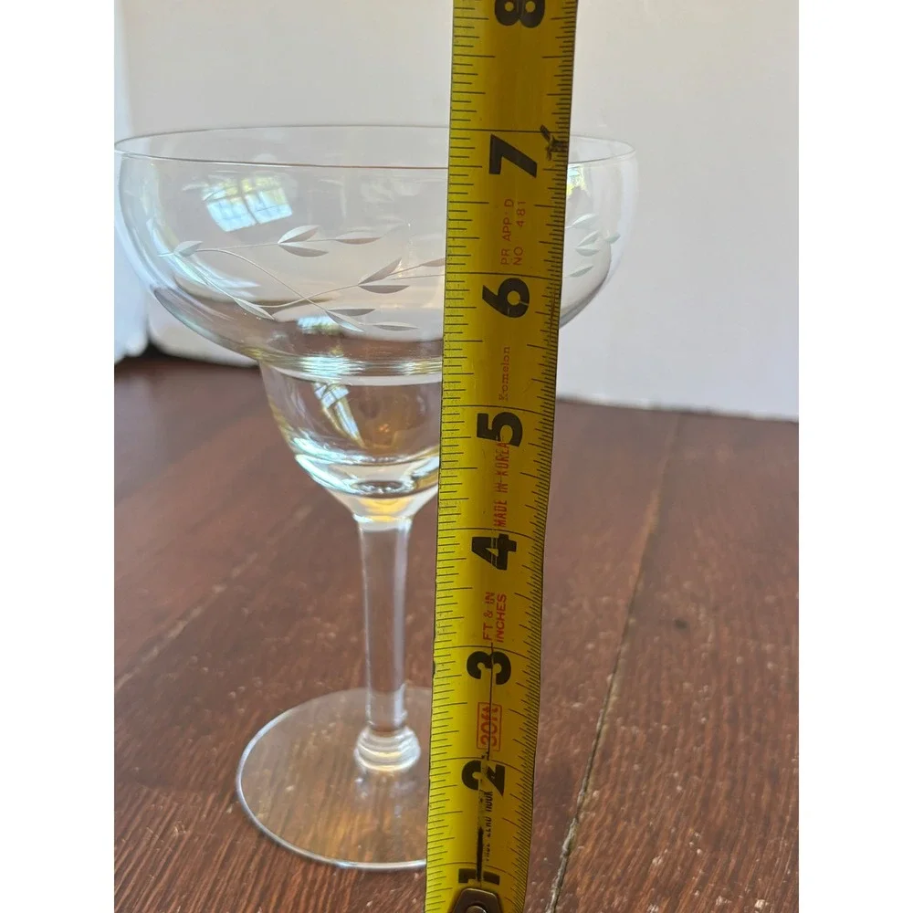 Princess House Heritage Etched Floral Margarita Glass Crystal Stemware‎ 7 inch